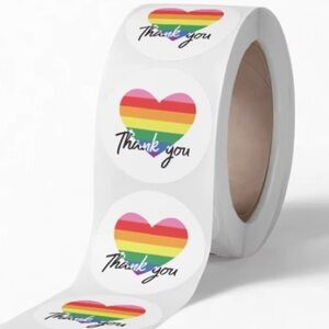 Thank You Sticker Labels 500 labels on roll 1 inch round, NWT colorful heart